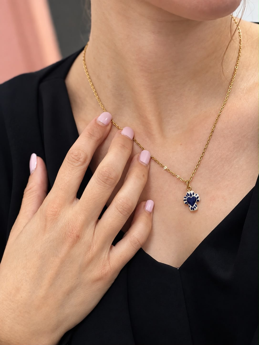 Collier Cœur Bleu Émaillé Glaia Collection