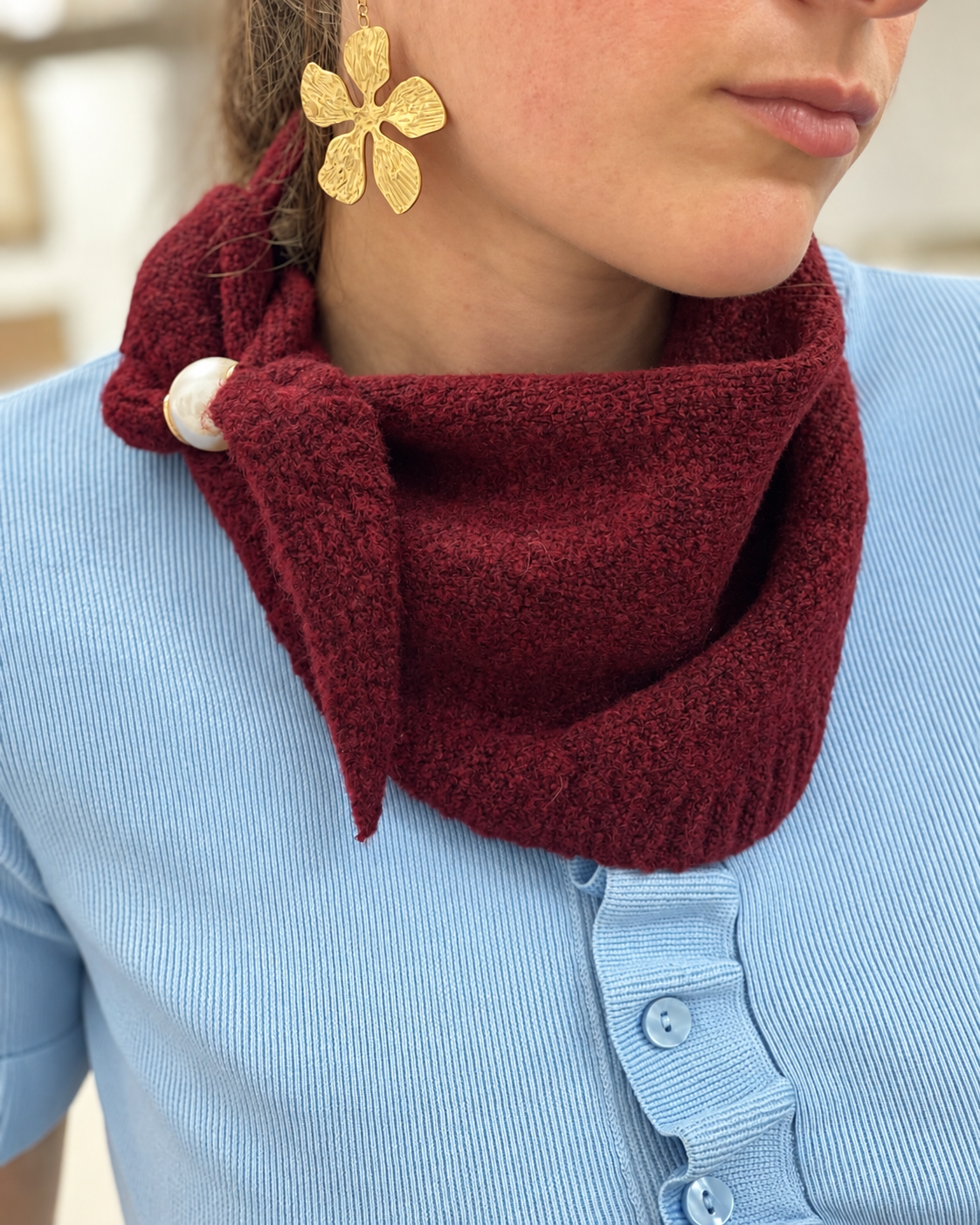 Écharpe triangle Léopard — maille chocolat Glaia Collection