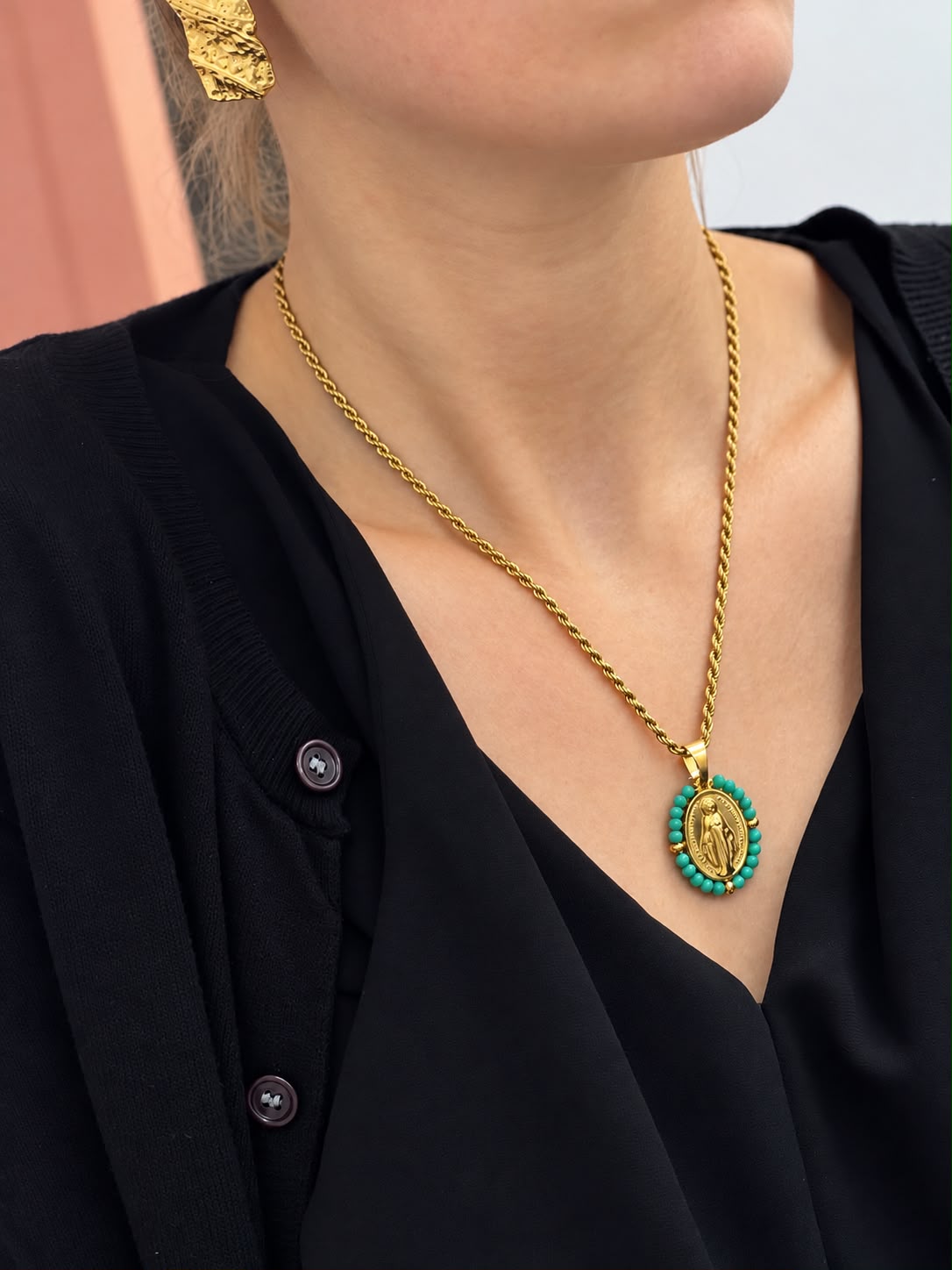 Collier Médaille Vierge Turquoise Glaia Collection