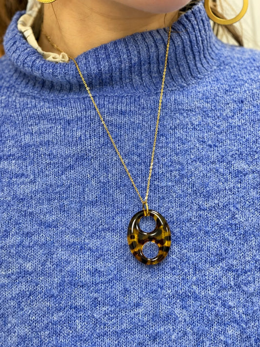 Collier Amarre Écaille — maillon marine en résine, chaîne fine Glaia Collection