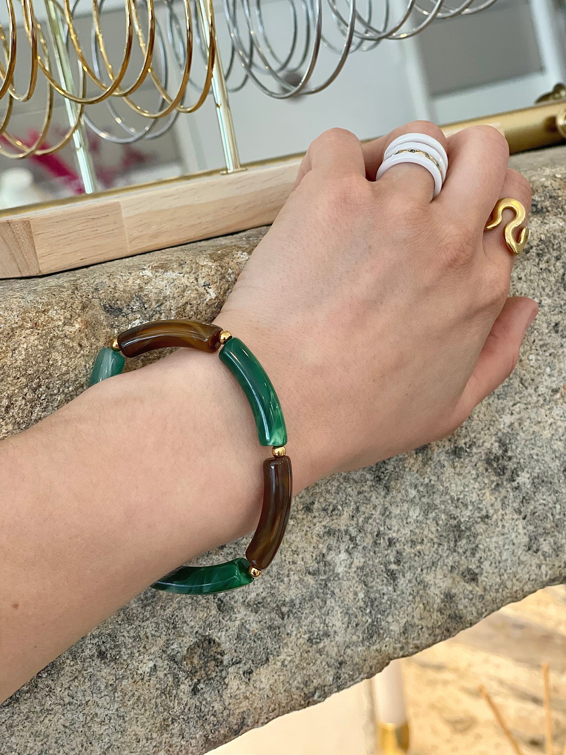 Bracelet elastique vert et marron Glaia Collection