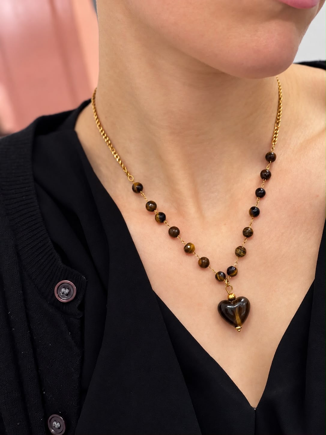Collier Cœur Œil de Tigre Glaia Collection