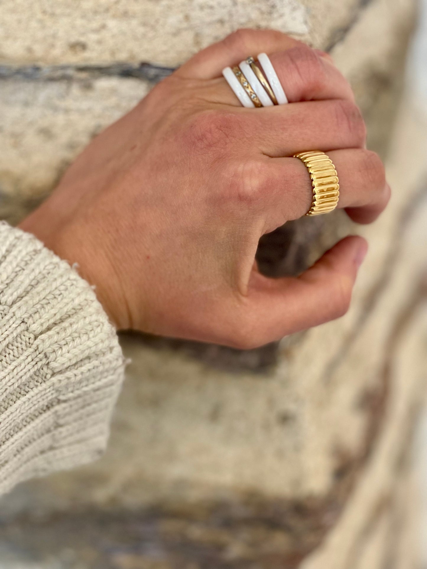 Bague Jade doree martelee Glaia Collection