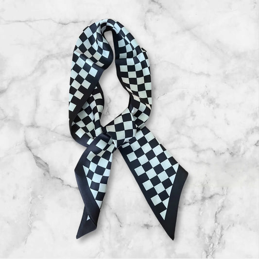 Foulard Lola en satin Noir/Blanc damier Glaia Collection