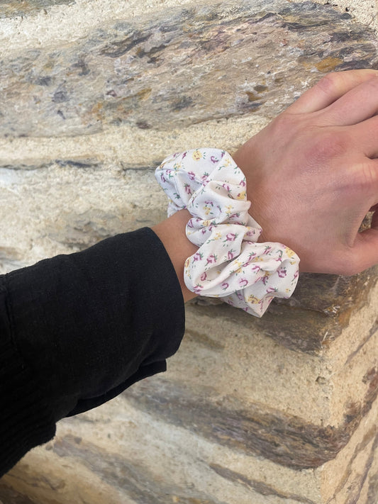 Chouchou Ève, blanc fleurs violettes et jaune Glaia Collection