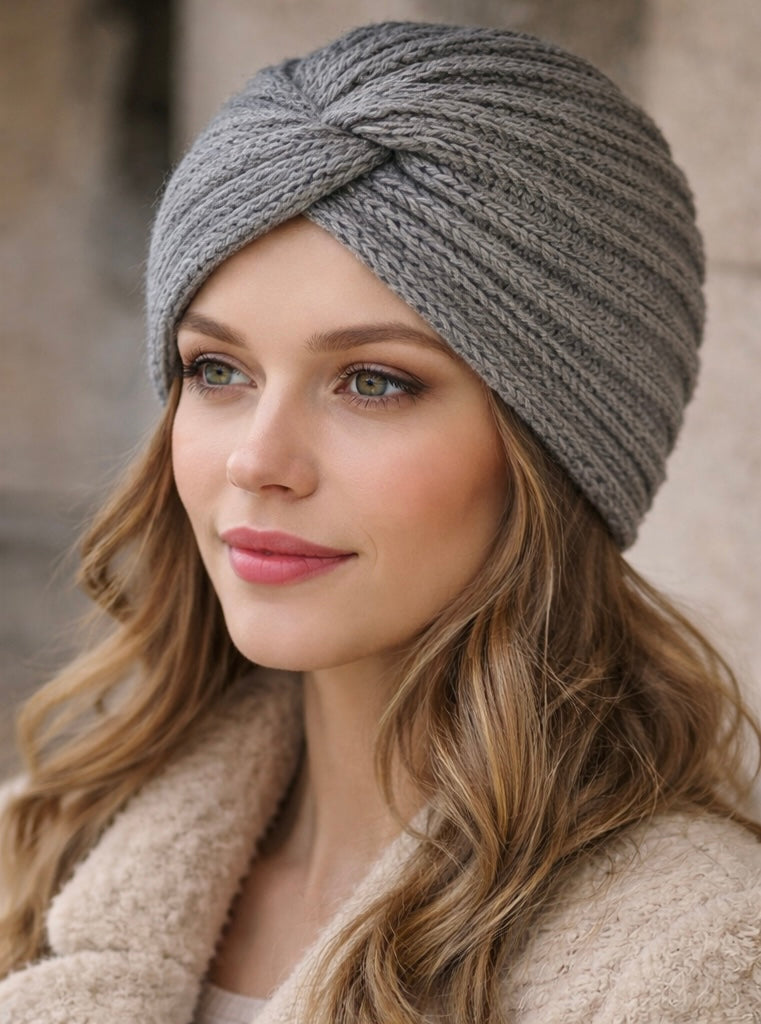 Bonnet-Turban Anastasia en laine beige Glaia Collection