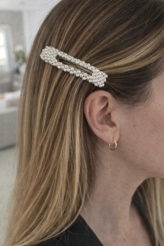 Barrettes rectangulaire perles blanches