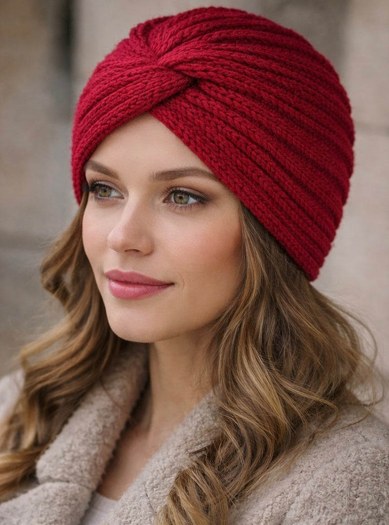 Bonnet-Turban Anastasia en laine beige Glaia Collection