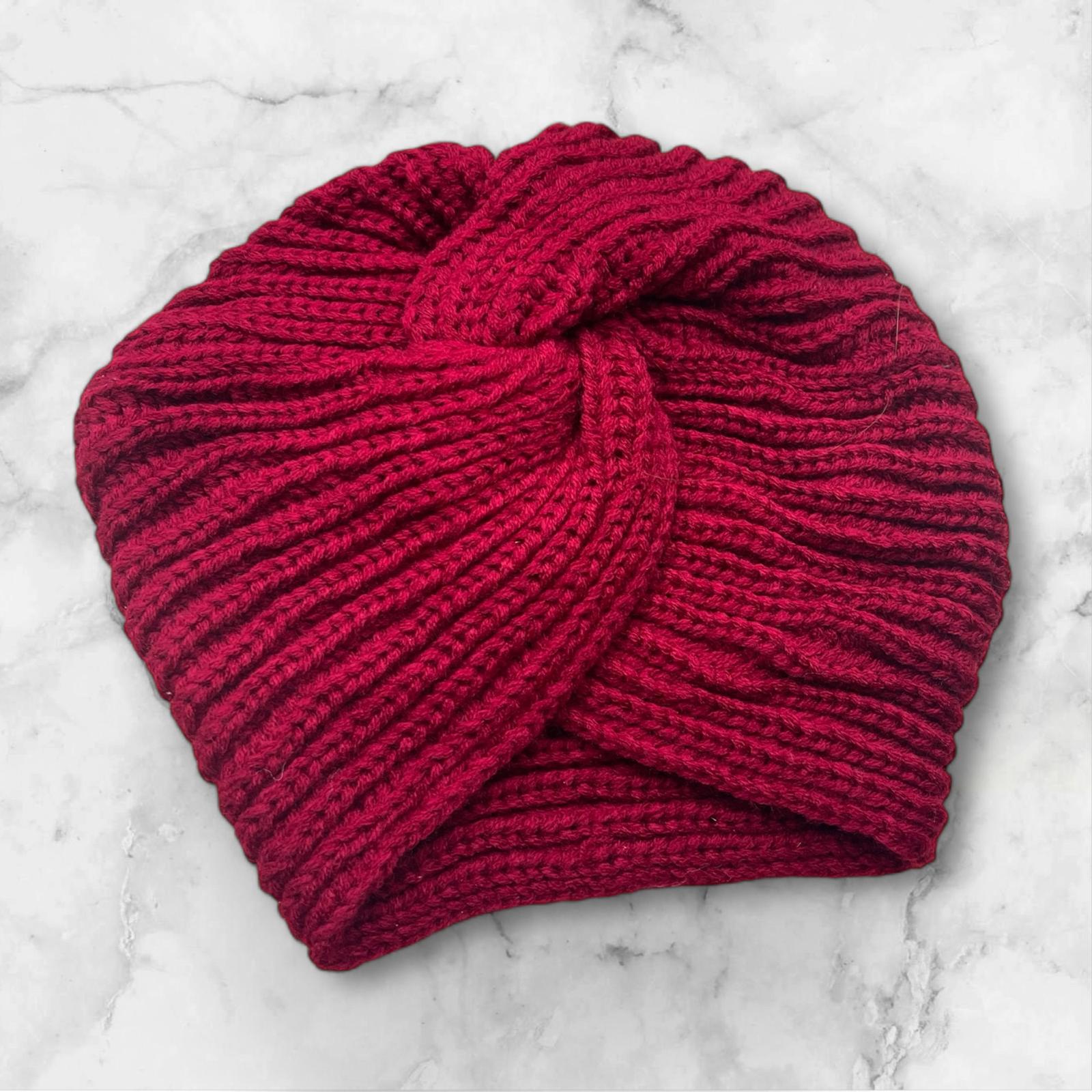 Bonnet-Turban Anastasia en laine rouge Glaia Collection