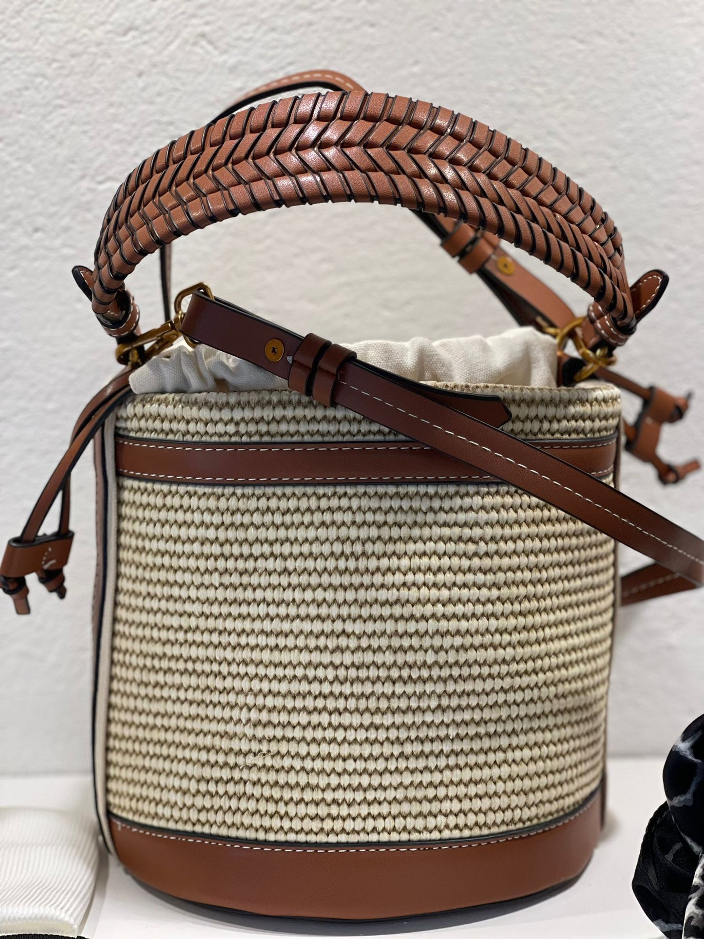 Sac seau bohème Tressage & cuir caramel Aliexpress