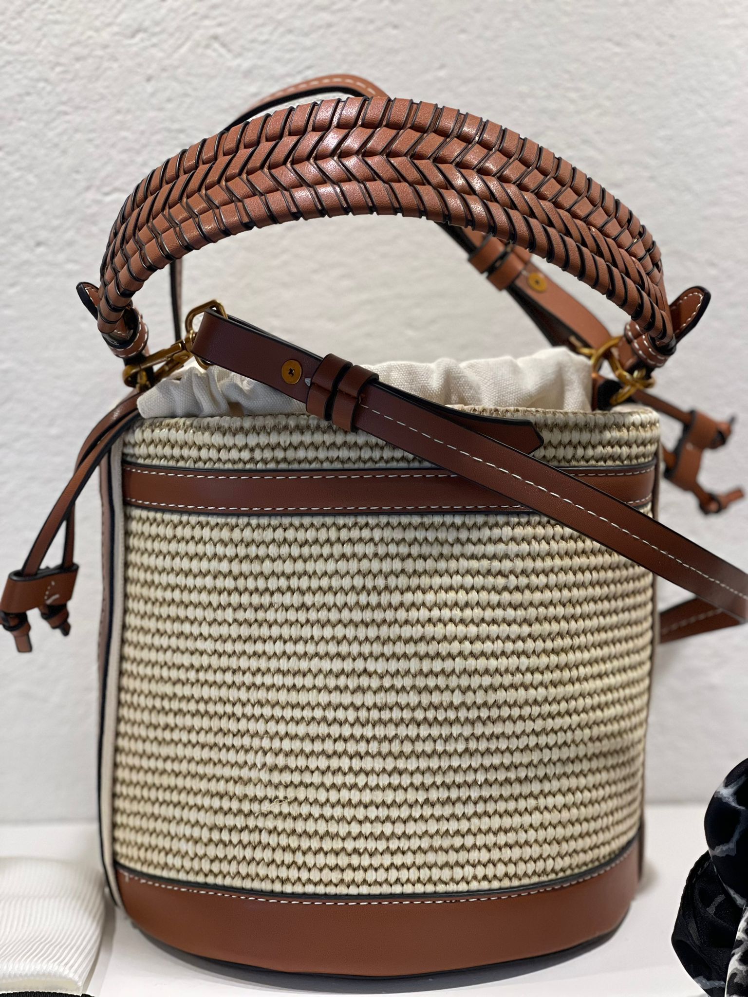 Sac seau bohème Tressage & cuir caramel Aliexpress