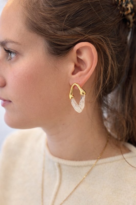 Boucles d’oreilles dorées & pierre claire Glaia Collection