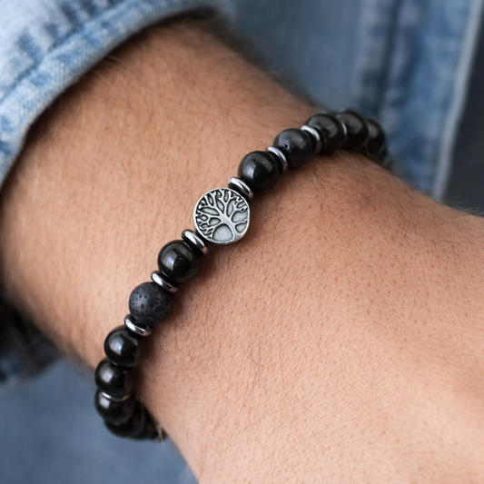 Bracelet Arbre de Vie – Onyx & Pierre de Lave