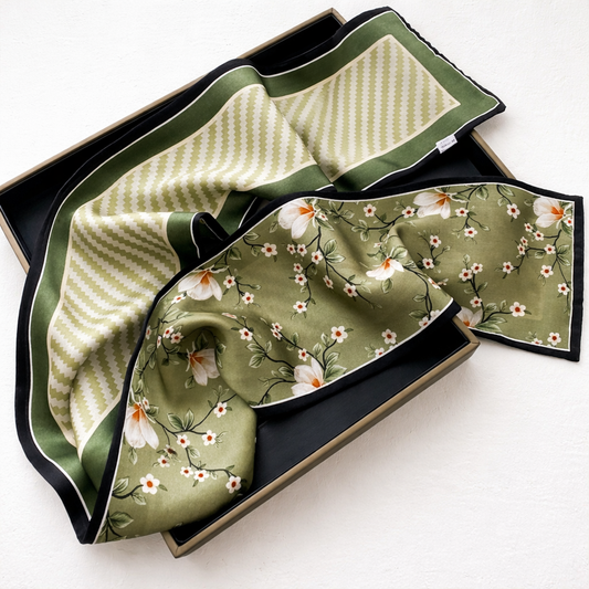 Foulard Fleuri Vert Sauge