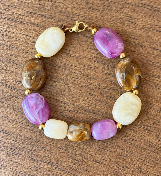 Bracelet Bruyère — perles de résine marbrée, création Lolita Glaia Collection